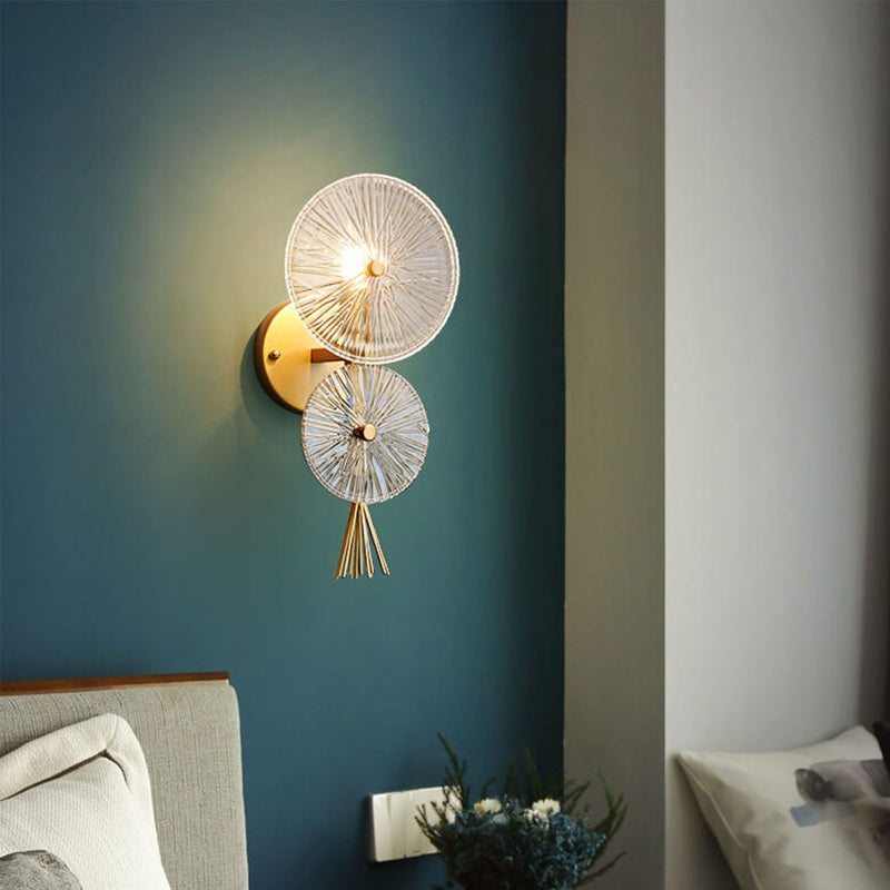 Moderne Luxus Doppelrunde LED-Wandleuchte aus Glas 