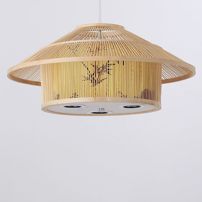 Modern Chinese Bamboo Weaving Lantern Hat 2/6 Light Chandelier