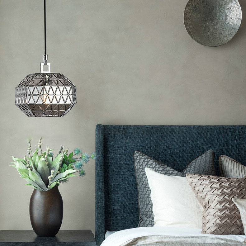 Moderne nordische Pendelleuchte aus strukturiertem Eisen und Glas, rund, 1-flammig, für Wohnzimmer &amp; Schlafzimmer 