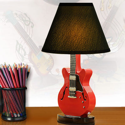 Cartoon Creative Fabric Shade Guitar 1-Light Table Lamp