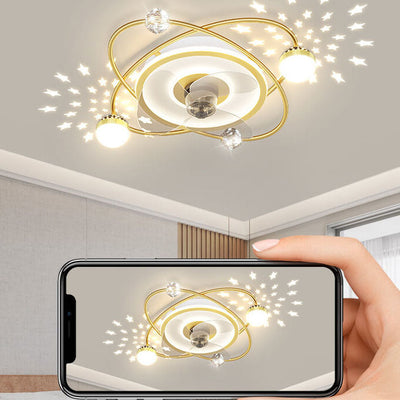 Modern Light Luxury Ring Star Effect LED Invisible Flush Mount Ceiling Fan Light