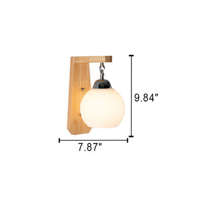 Nordic Minimalist Rustic Wooden Glass 1-Light Wall Sconce Lamp