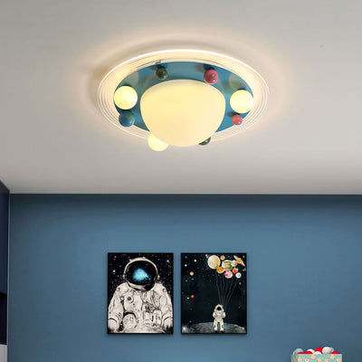 Cute Space Planet Macaron Color Children's LED Flush Mount Ceiling Light