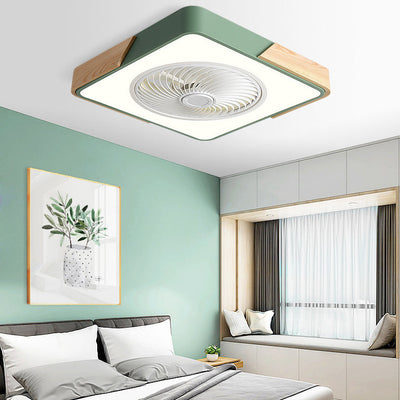 Nordic Macaron Square Wood LED Flush Mount Ceiling Fan Light