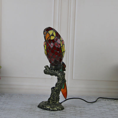 Lampe de table Tiffany American Parrot en résine avec vitrail à 1 lumière 