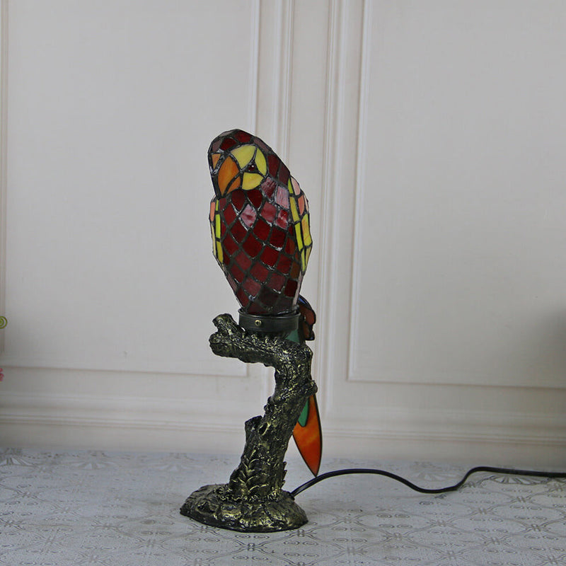 Tiffany American Parrot Buntglas-Harz-Tischlampe mit 1 Leuchte