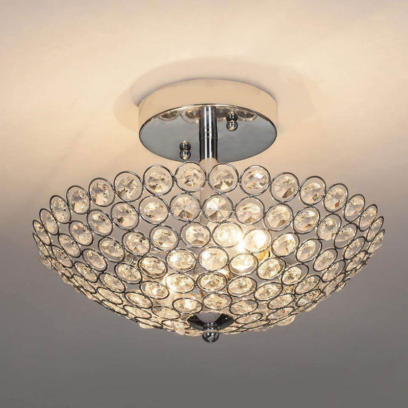 Modern Minimalist Half Circle Crystal 2-Light Chandelier Flush Mount Ceiling Light