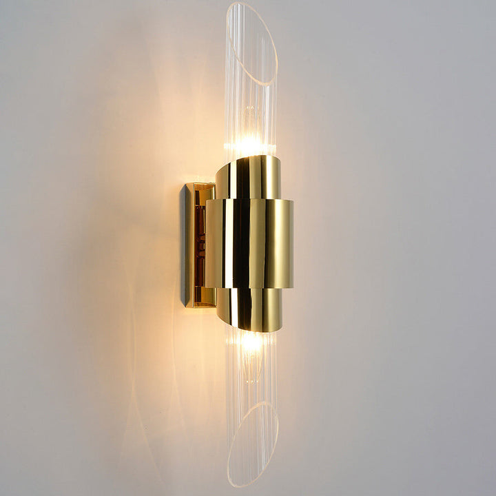 Applique Murale à Colonne en Verre en Acier Inoxydable Moderne de Luxe avec 2 Lumières 