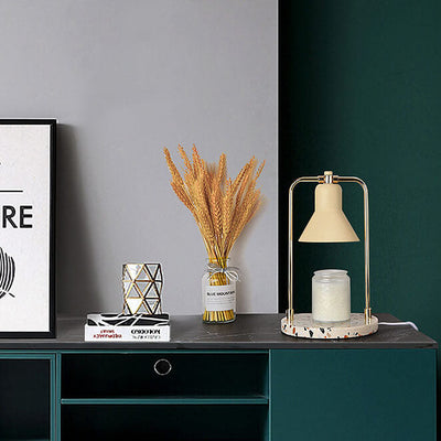 Lampe de table en cire fondue à 2 lumières avec abat-jour en marbre jaune moderne 