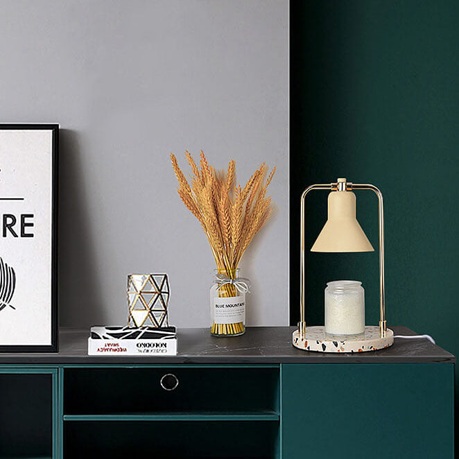 Lampe de table en cire fondue à 2 lumières avec abat-jour en marbre jaune moderne 