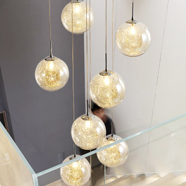 Moderne Luxus-Treppe Glas Kugelschirm Loft Kronleuchter 