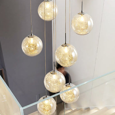 Modern Luxury Staircase Glass Ball Shade Loft Chandelier