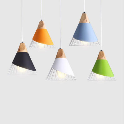 Nordic Macaron 1-Light Wire Cone Cage Pendant Light