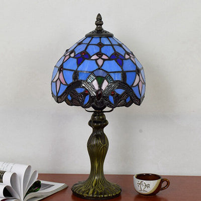 European Tiffany Blue Baroque Stained Glass 1-Light Table Lamp