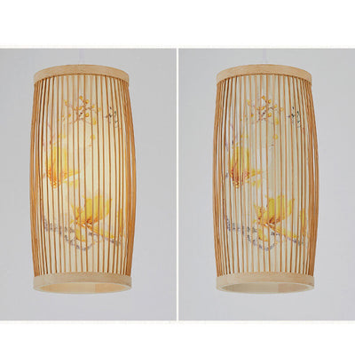 Modern Chinese Cylinder Waist Drum Bamboo Weaving 1-Light Pendant Light