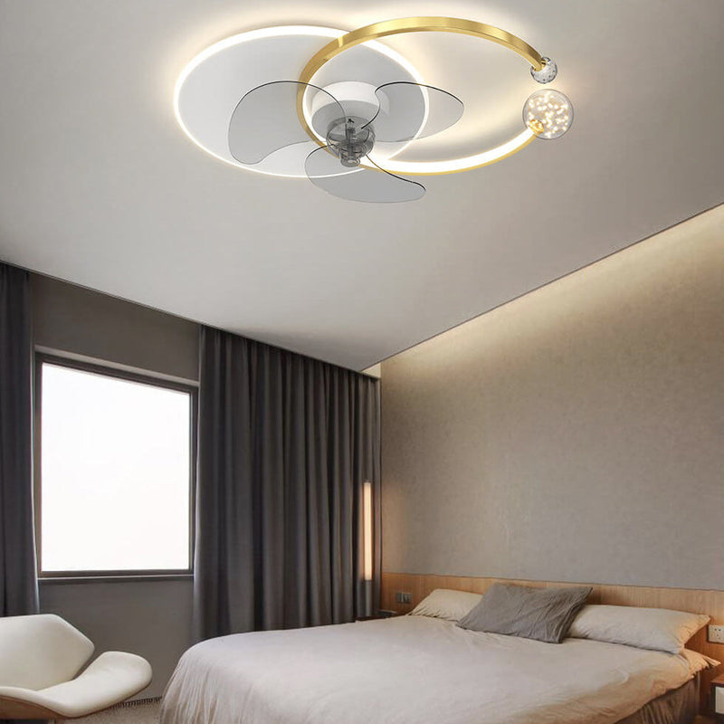 Luxury Double Ring Combination Design LED Flush Mount Fan Light