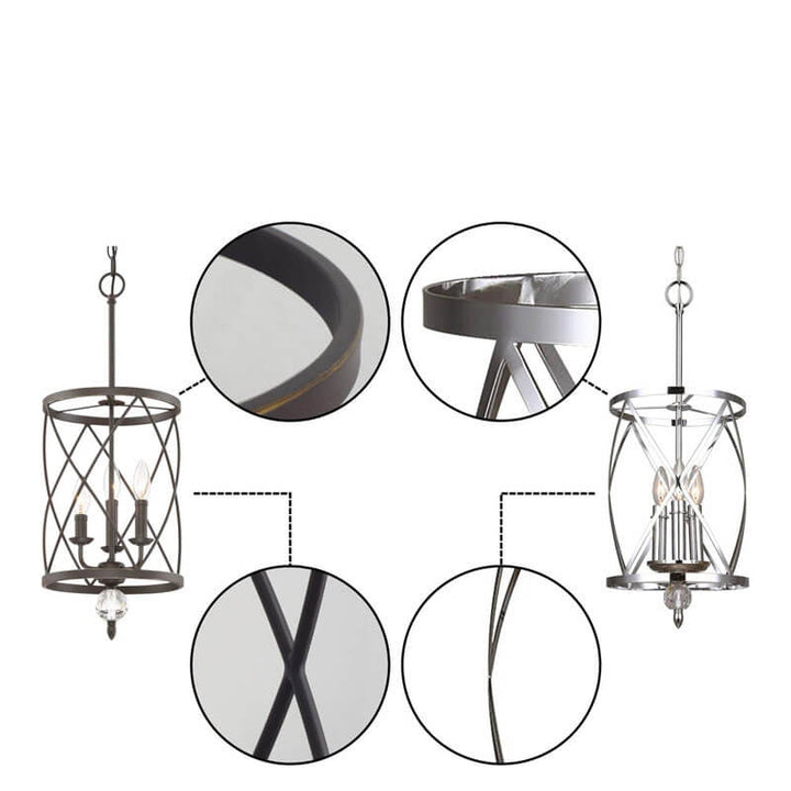 Lustre industriel à 3 lumières en forme de grille croisée en fer forgé 