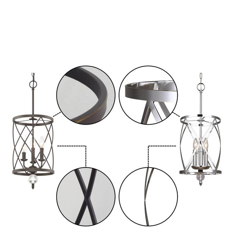 Industrial Wrought Iron Cross Grid Design 3-Light Chandelier