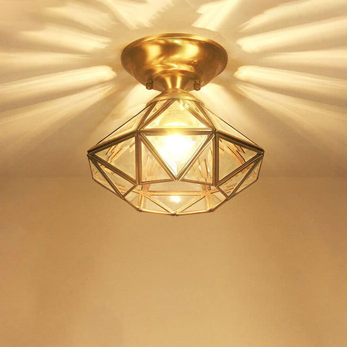 Europäische Leichte Luxus Vollkupfer Runde 1-Licht Semi-Flush Mount Leuchte 