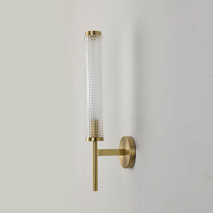 Modern Luxury Brass Crystal Long Column Straight Arm LED Wall Sconce Lamp