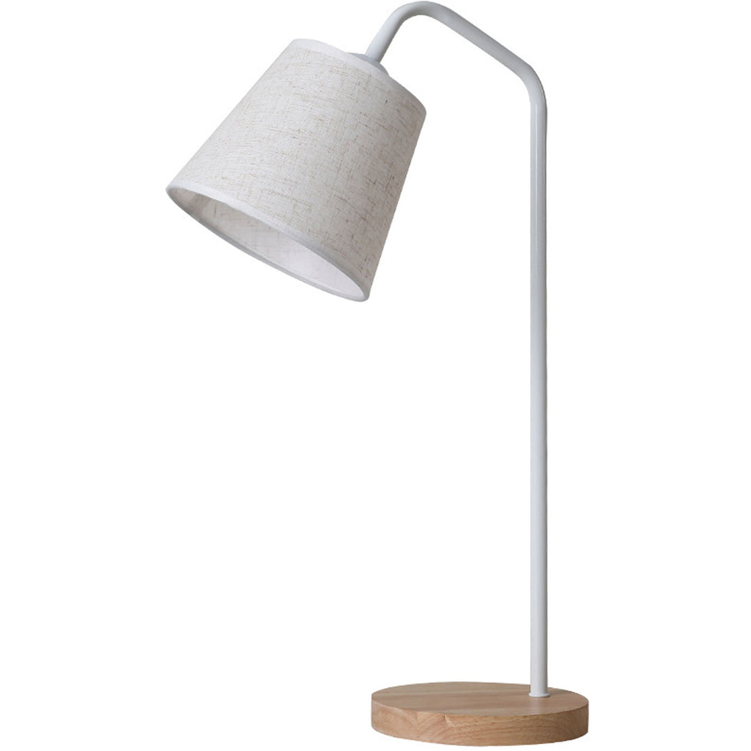 Nordische, minimalistische Kegel-Leinen-Schirm-Holzsockel-1-Licht-Tischlampe 