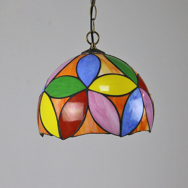 Traditional Tiffany Round Dome Baroque Stained Glass 1-Light Pendant Light For Bedroom