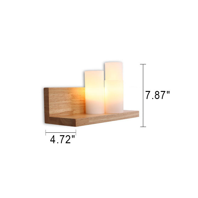 Japanese Minimalist Cylindrical Wooden Glass 1-Light Wall Sconce Lamp
