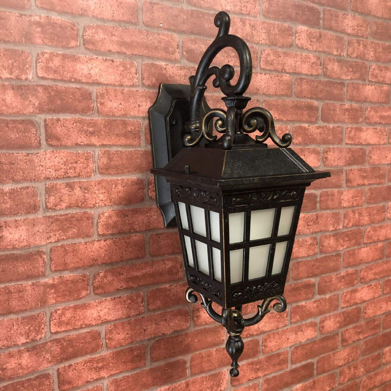 European Outdoor Square Lantern Carved 1-Light Waterproof Wall Sconce Lamp