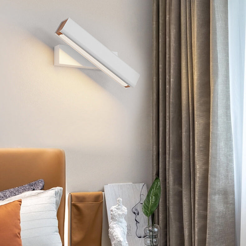 Moderne minimalistische rechteckige Aluminium-Eisen-Holz drehbare LED-Wandleuchte 