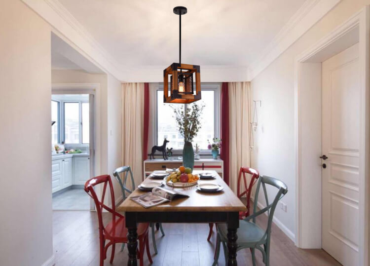 Wooden Square 1-Light Square Pendant Light