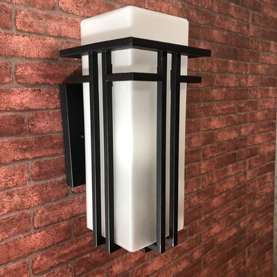 Chinese Vintage Rectangular Glass Lampshade 1-Light Outdoor Wall Sconce Lamp