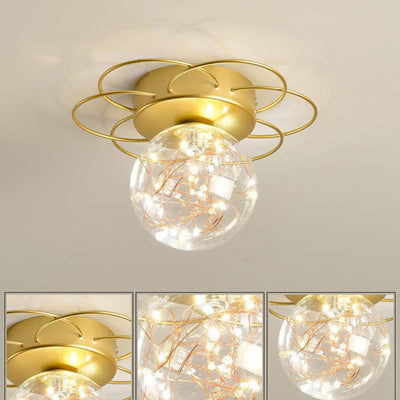 Modern Light Luxury Glass Orb Flower Base LED Semi-Flush Mount Deckenleuchte