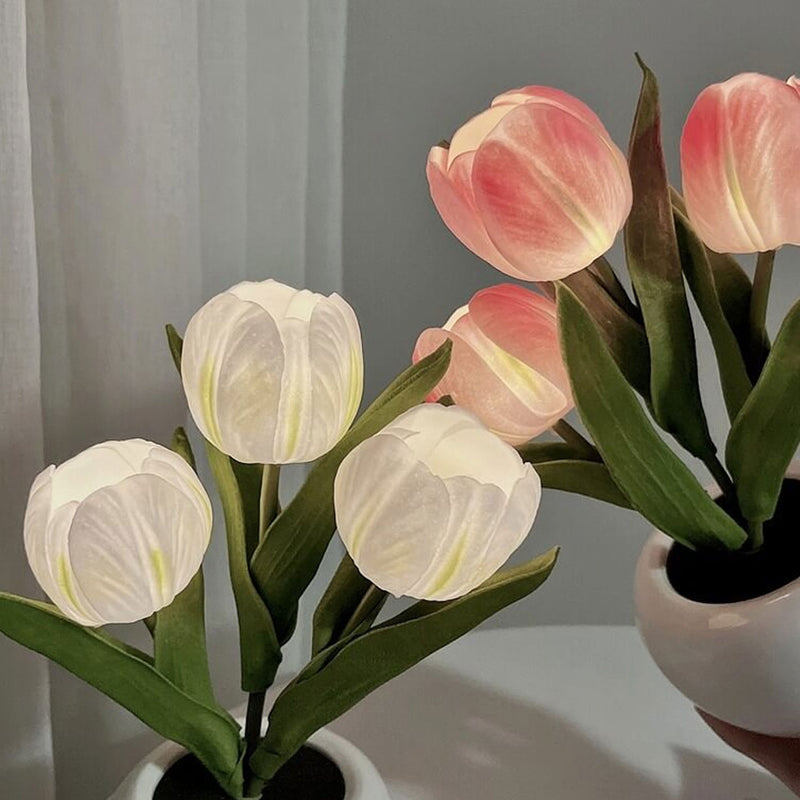 Lampe de Table LED Ambiante Décorative Bouquet de Fleurs Simulées Tulipe 