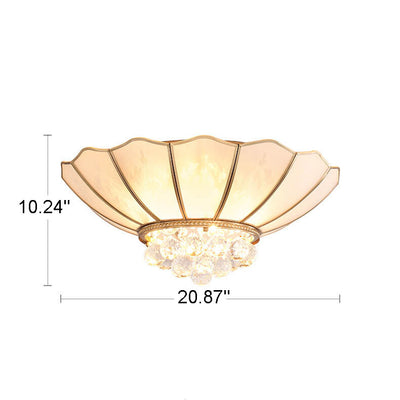 Modern European Style Full Copper Round Crystal 4-Lights Flush Mount Light