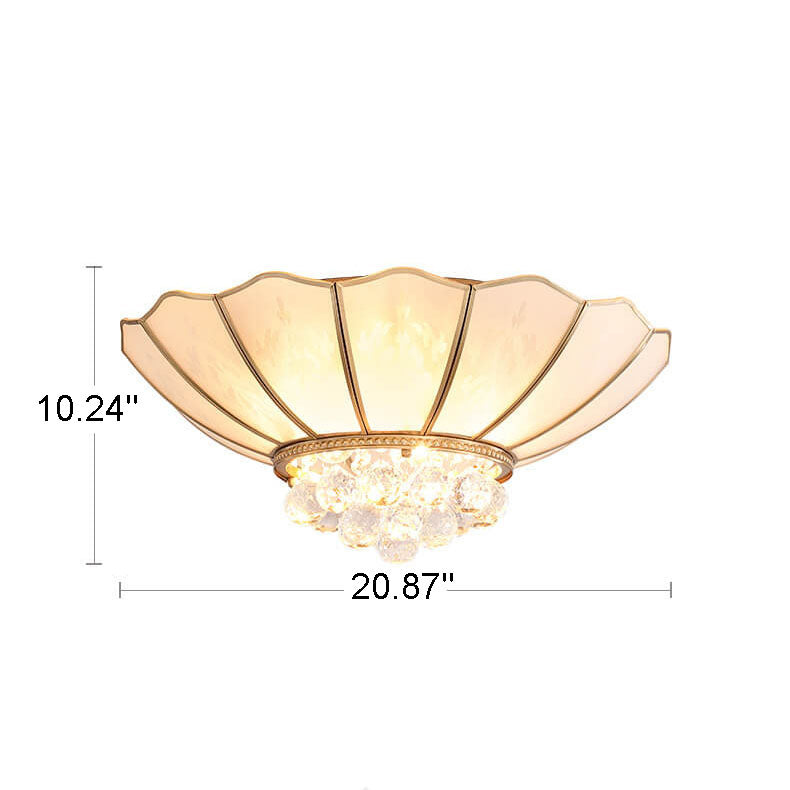 Modern European Style Full Copper Round Crystal 4-Lights Flush Mount Light