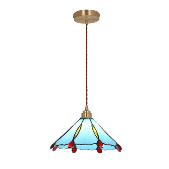 Vintage Tiffany Stained Glass Umbrella Shape 1-Light Pendant Light