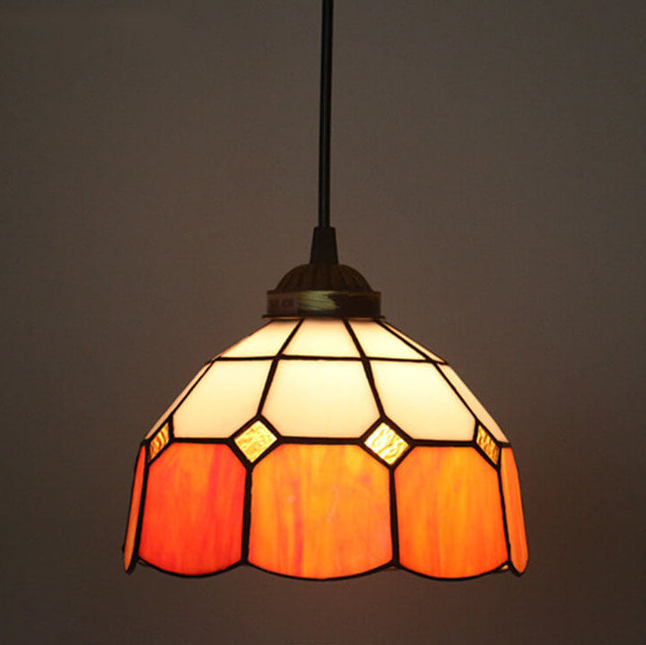 Traditional Tiffany Stained Glass Iron Dome Shade Round 1-Light Pendant Light for Living Room