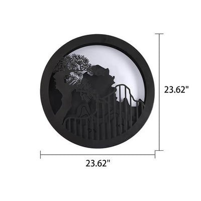 Applique murale LED extérieure ronde Zen paysage chinois moderne en pin 
