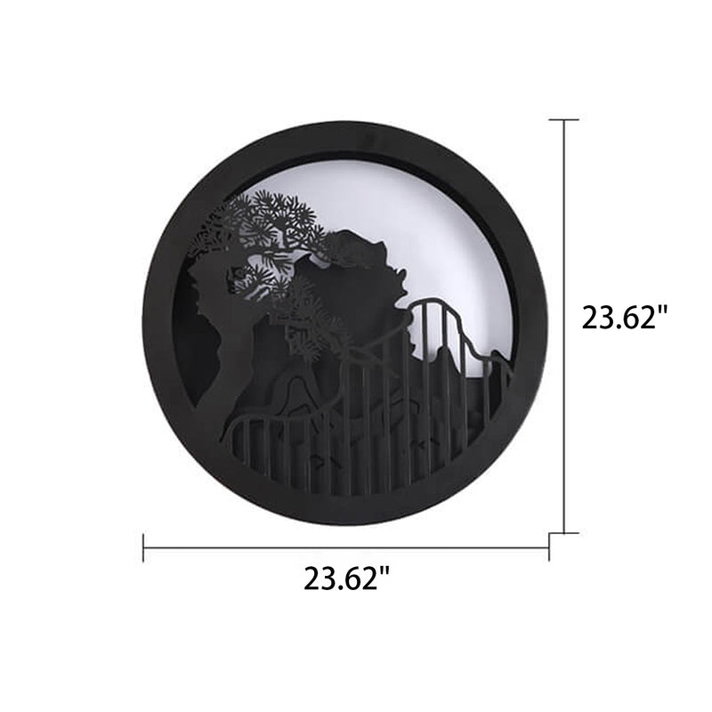 Applique murale LED extérieure ronde Zen paysage chinois moderne en pin 