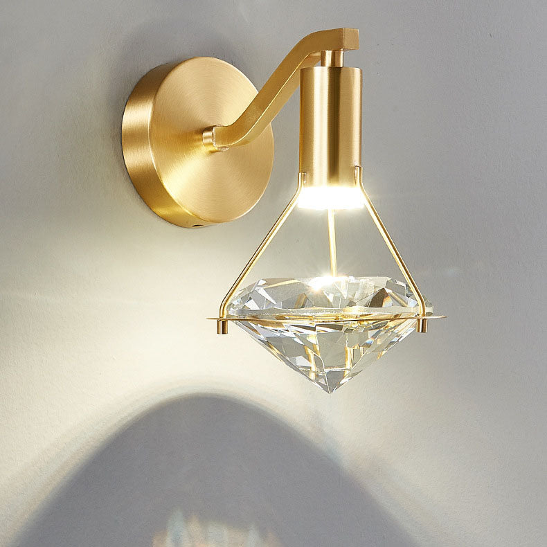 Modern Mid-Century Diamond Brass Crystal LED Wall Sconce Lamp For Living Room