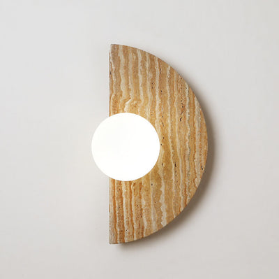 Japanese Wabi-sabi Semi-circular Stone Glass 1-Light Wall Sconce Lamp