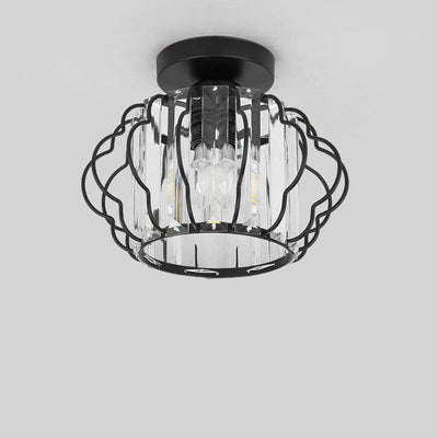 Modern Luxury Flower Iron Crystal 1-Light Semi-Flush Mount Ceiling Light