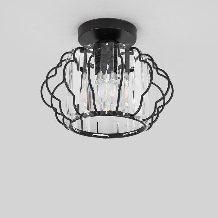 Modern Luxury Flower Iron Crystal 1-Light Semi-Flush Mount Ceiling Light