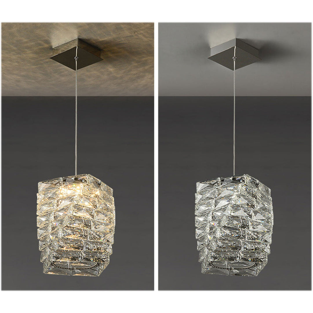 Moderne Luxus Kristallsäule Edelstahl LED Pendelleuchte 