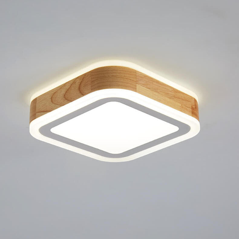 Modern Simple Log Wood Square Round LED Flush Mount Ceiling Light