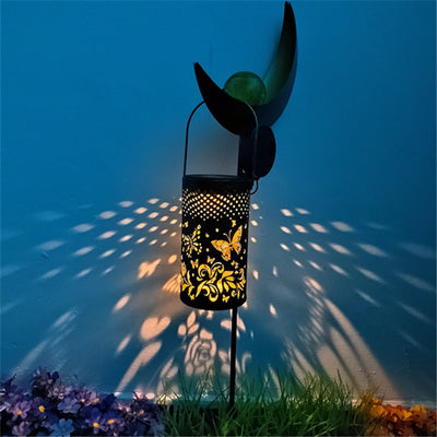 Modern Creative Bird Butterfly Iron Hollow Outdoor Solar LED Projection Lantern Light