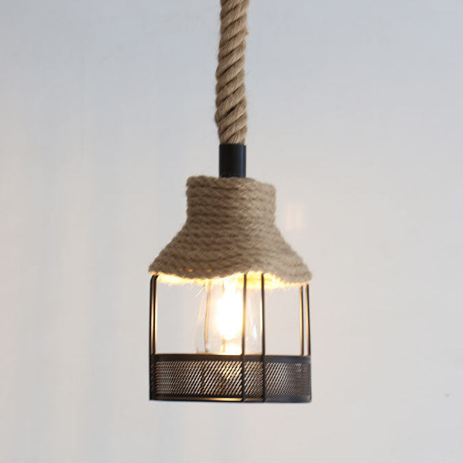 Luminaire suspendu à 1 lumière en corde de chanvre et rotin nostalgique de style industriel 