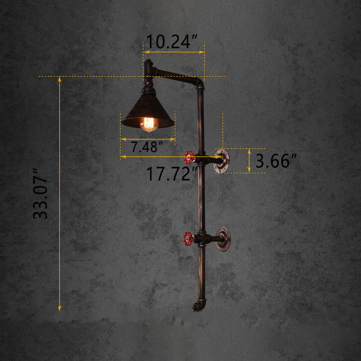 Diseño de grifo de tubería de agua de hierro industrial retro 1-luz aplique de pared 