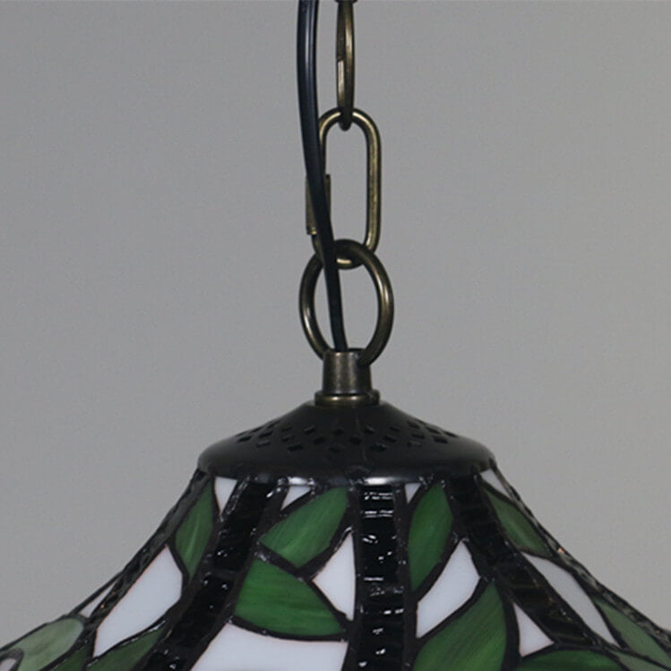 Vintage Tiffany Blossom Blume Glasmalerei Kuppel 1-Licht Pendelleuchte