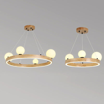 Nordic Minimalist Wood Circle Glass Ball 3/4 Light Chandelier